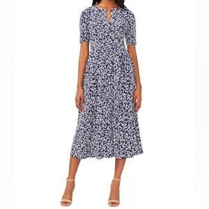MSK Plus Size Printed Ring Short-Sleeve Midi Dress Navy White Women’s Sz 1X